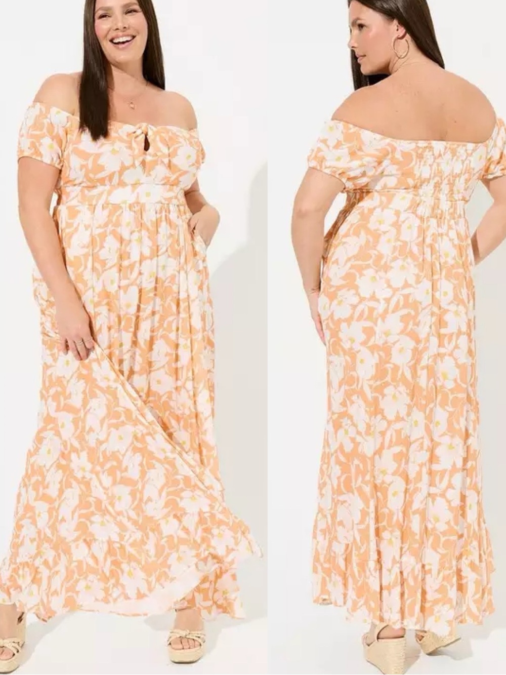 Torrid | Floral Gauze Off Shoulder Tie Front Maxi Dress